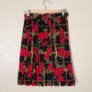 Vintage Evan-Picone Skirt Women size 4 Black Red Rose High Waist Pencil Skirt